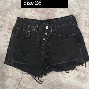 Levi's 501 Black Distressed Denim Shorts